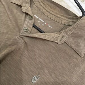 John Varvatos USA Brown Slub Cotton Polo Shirt Peace Sign Logo Size L